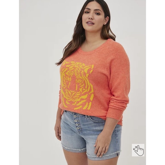 NWT TORRID Raglan Pullover Sweater - Coral Tiger - Picture 2 of 9